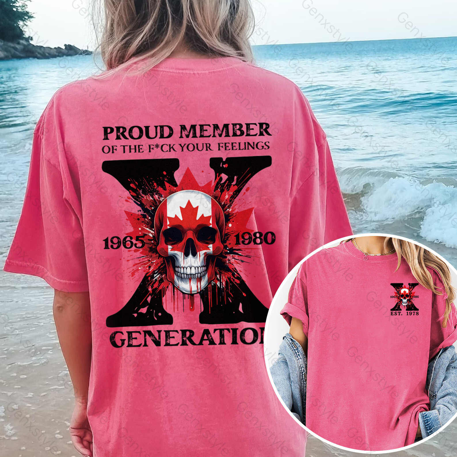 Washed Canada Funny Skull Generation X T-shirt