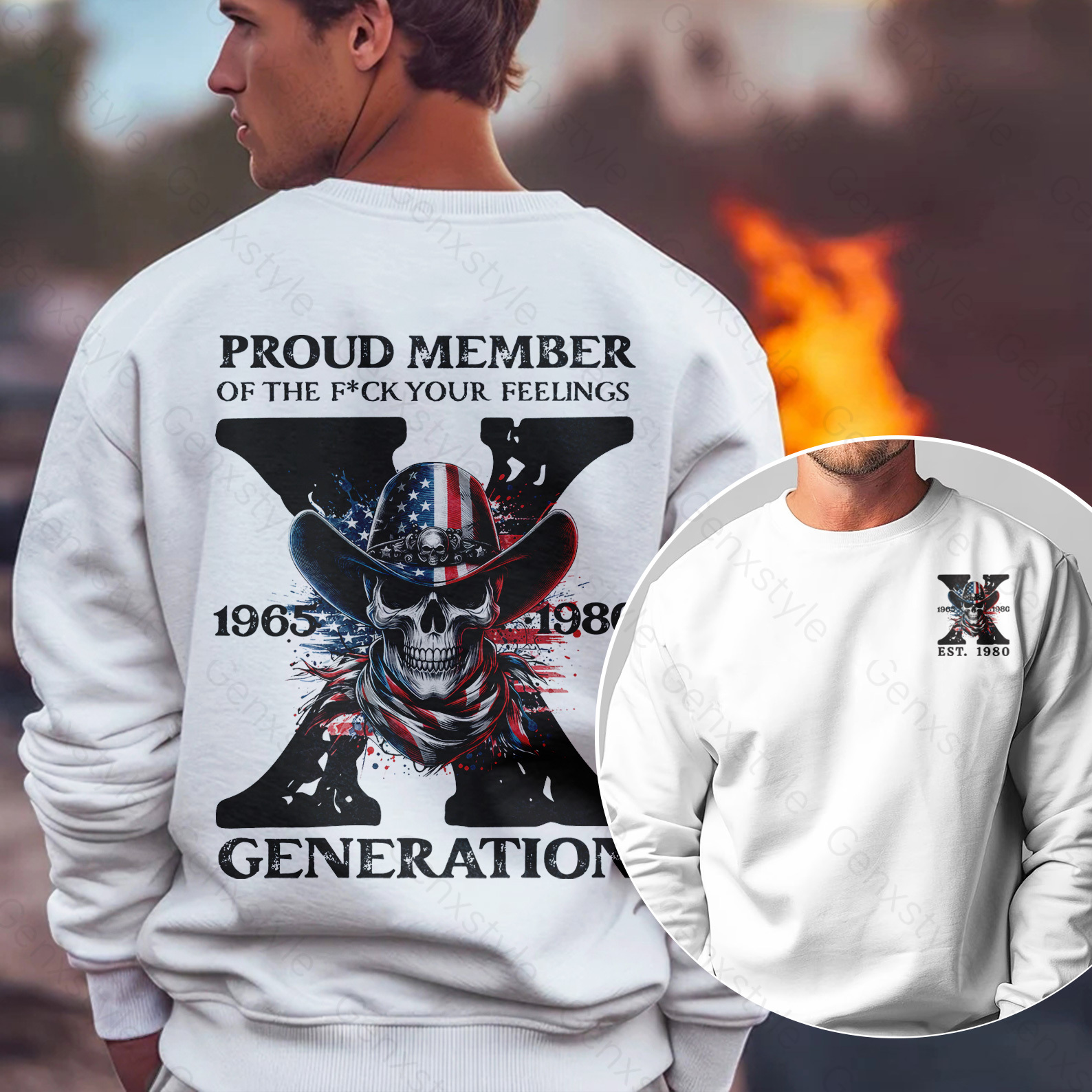 America Funny Skull Generation X Crewneck