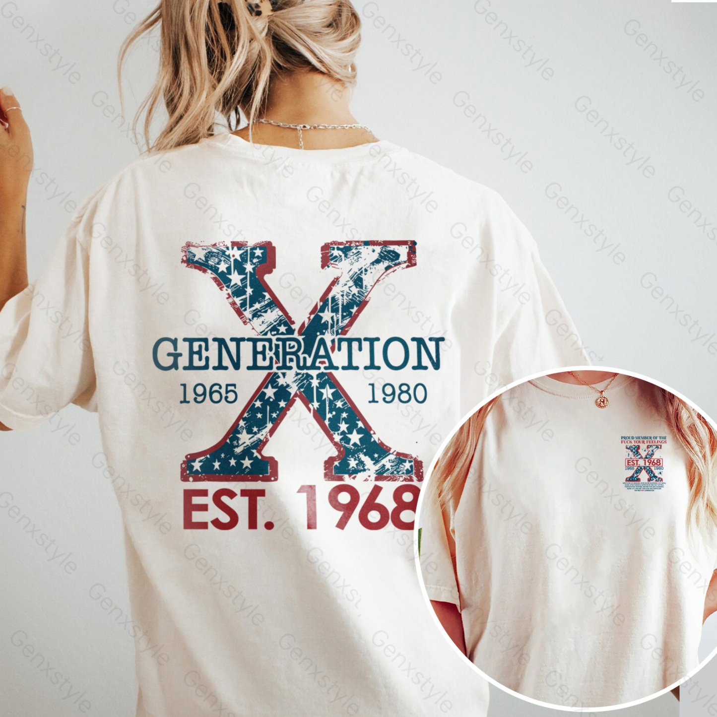 Washed Proud Gen X Member Customize Year Double Side Print T-shirt
