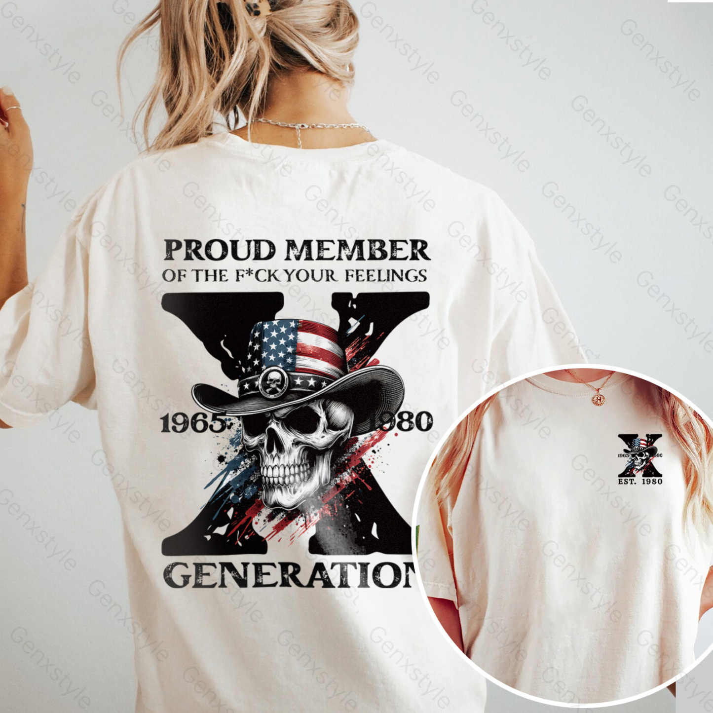 Washed America Funny Skull Generation X T-shirt
