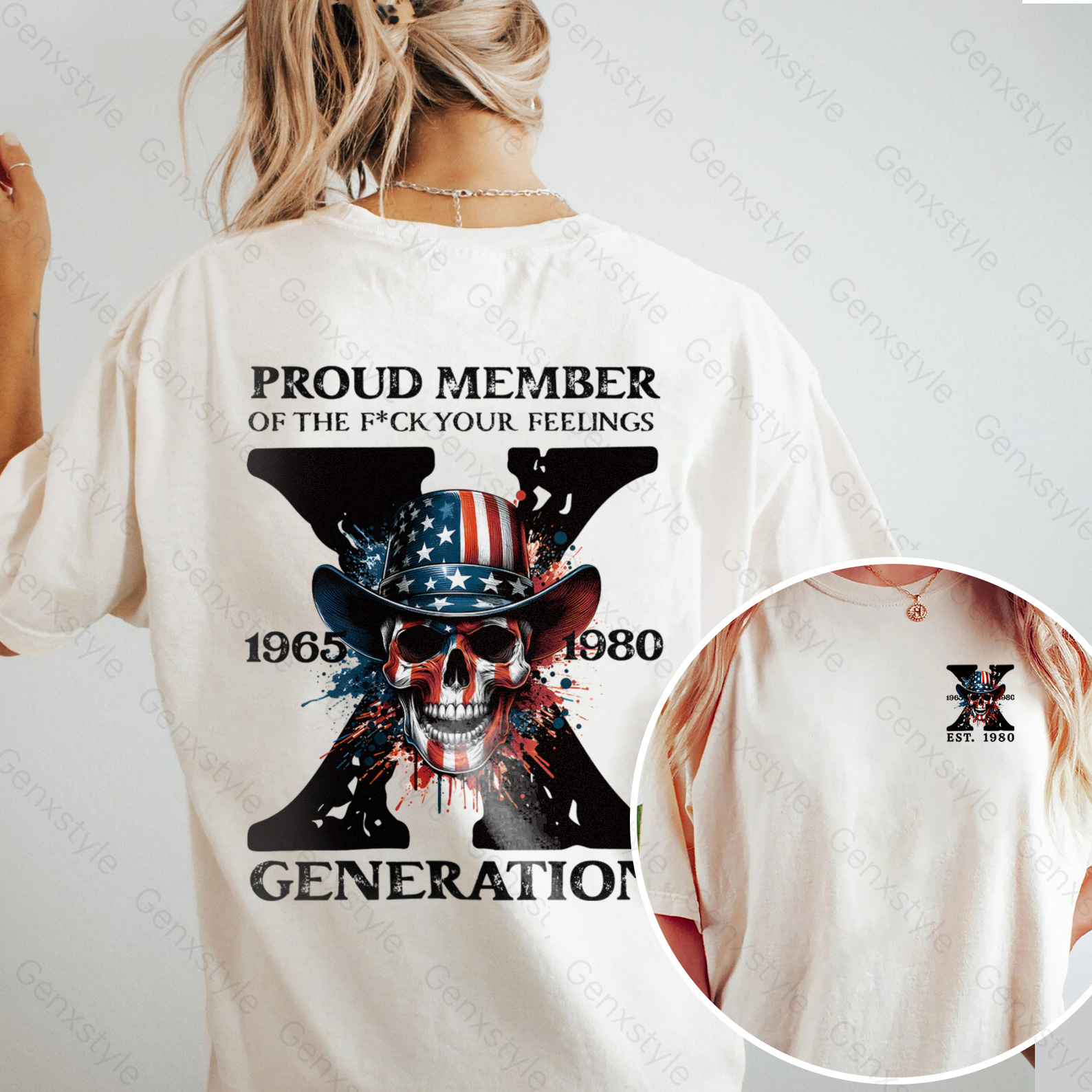 Washed America Funny Skull Generation X T-shirt