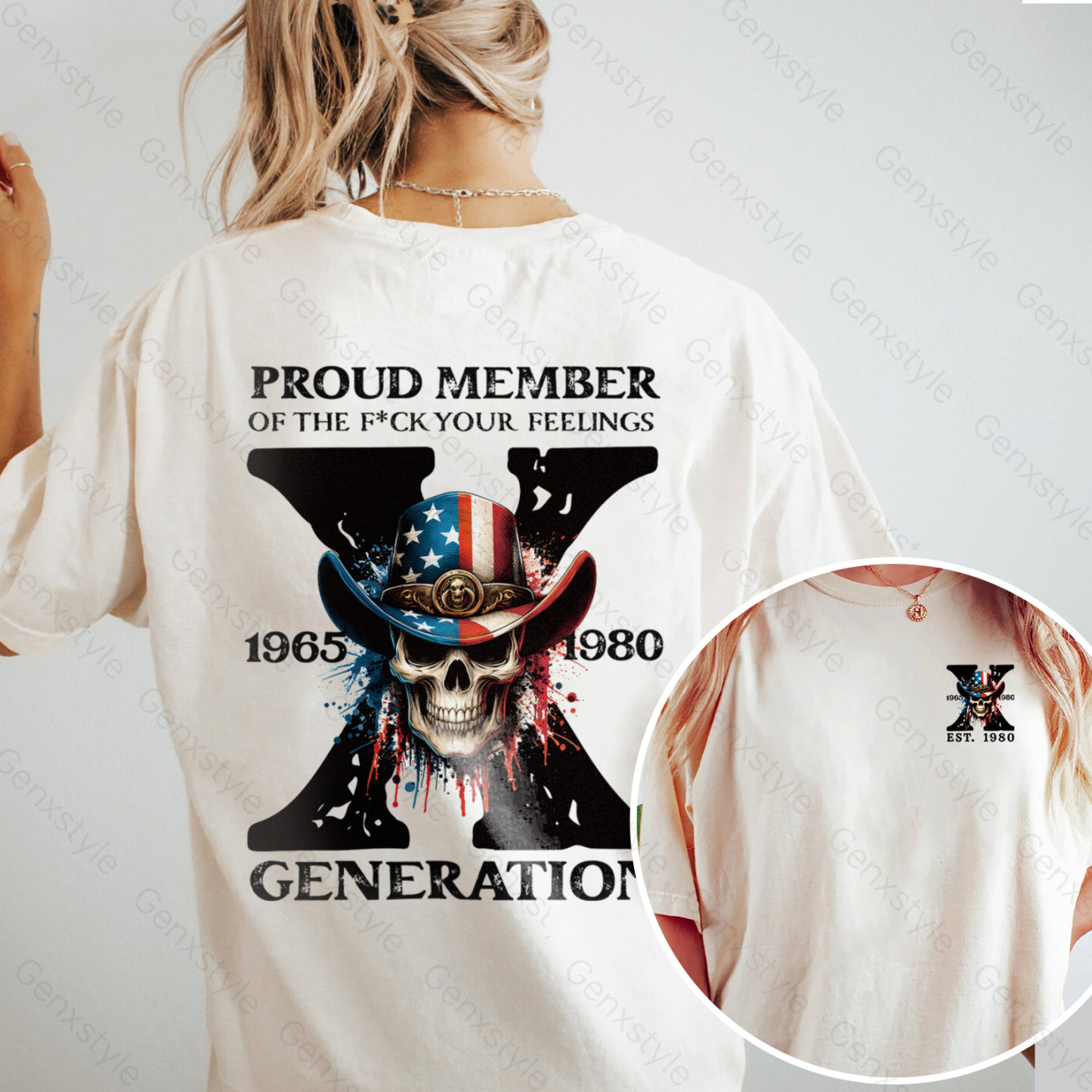 Washed America Funny Skull Generation X T-shirt
