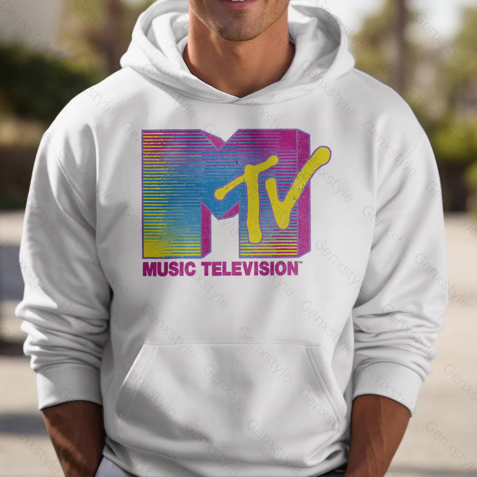 MTV Distressed Fluorescent Gradient Logo Hoodie