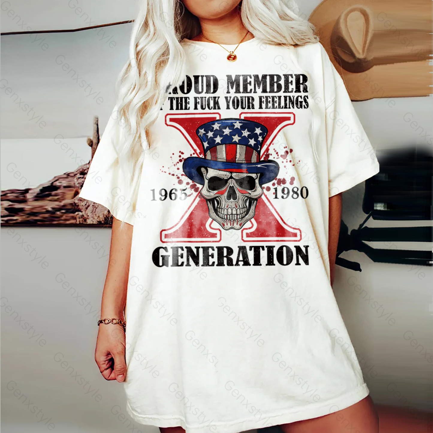 Washed Proud Member Of The Fuck Your Feelings Generation X Skull T-shirt