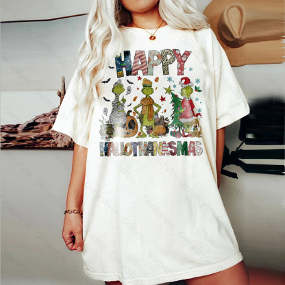 Washed Happy HalloThanksMas Grumbly Green T-shirt