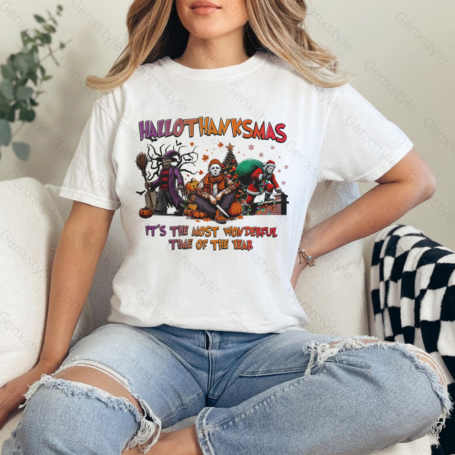 Happy Hallothanksmas Funny Christmas Horror T-shirt