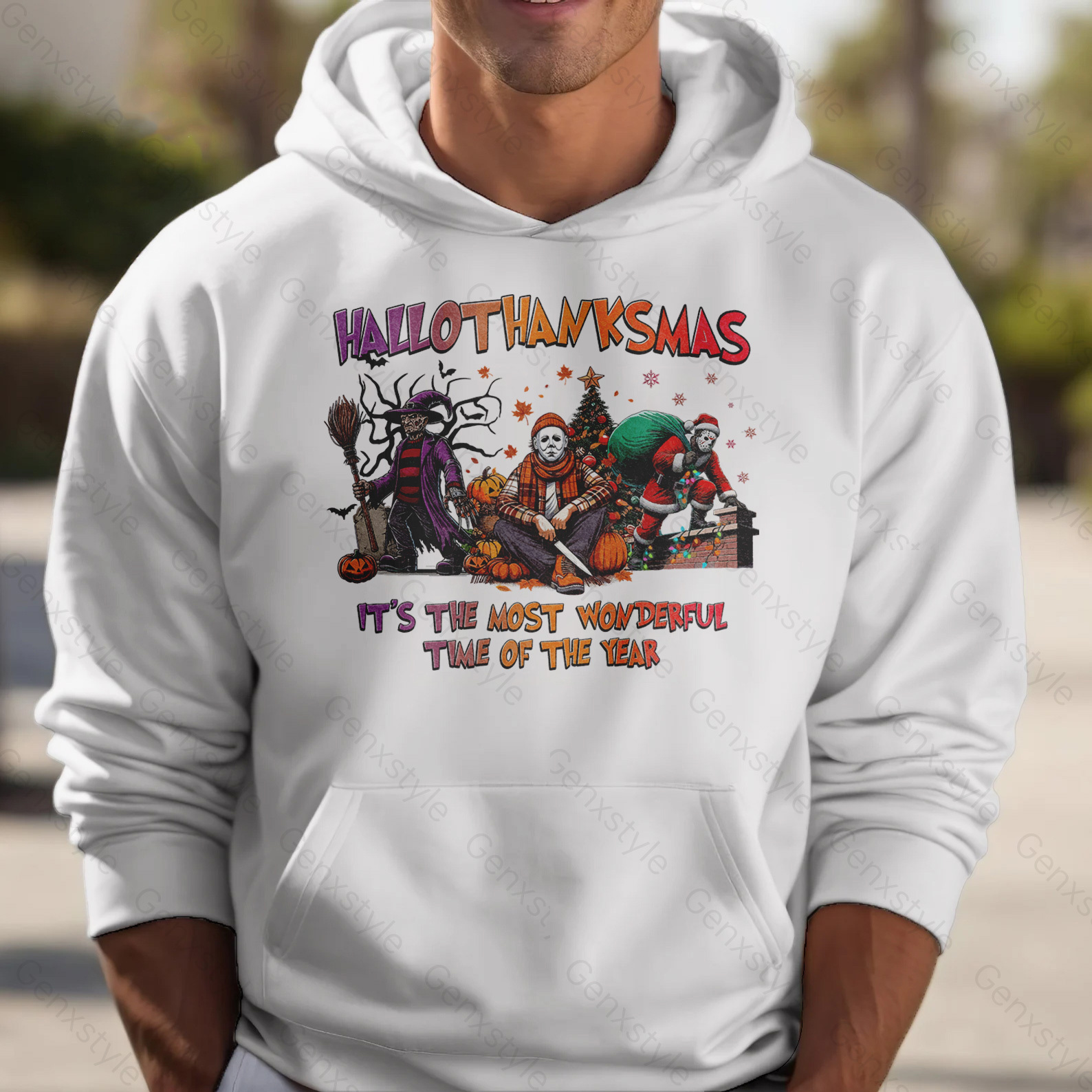 Happy Hallothanksmas Funny Christmas Horror Hoodie