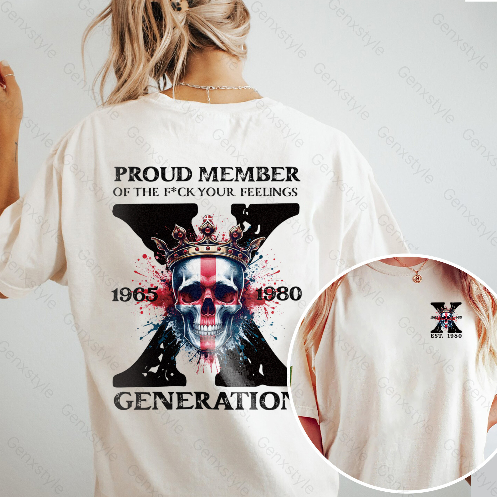 Washed Britain Funny Skull Generation X T-shirt