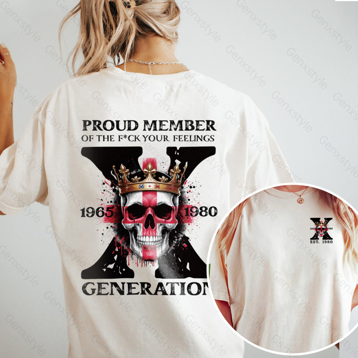 Washed Britain Funny Skull Generation X T-shirt