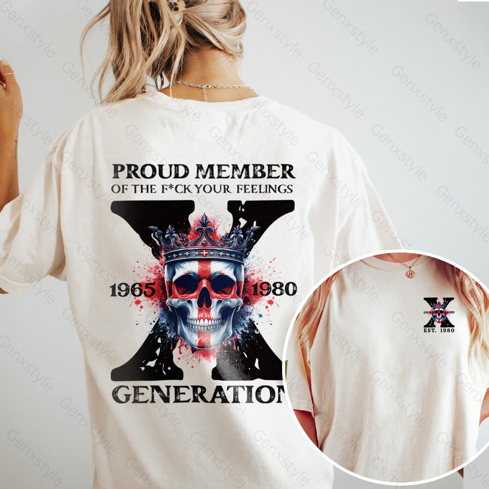 Washed Britain Funny Skull Generation X T-shirt