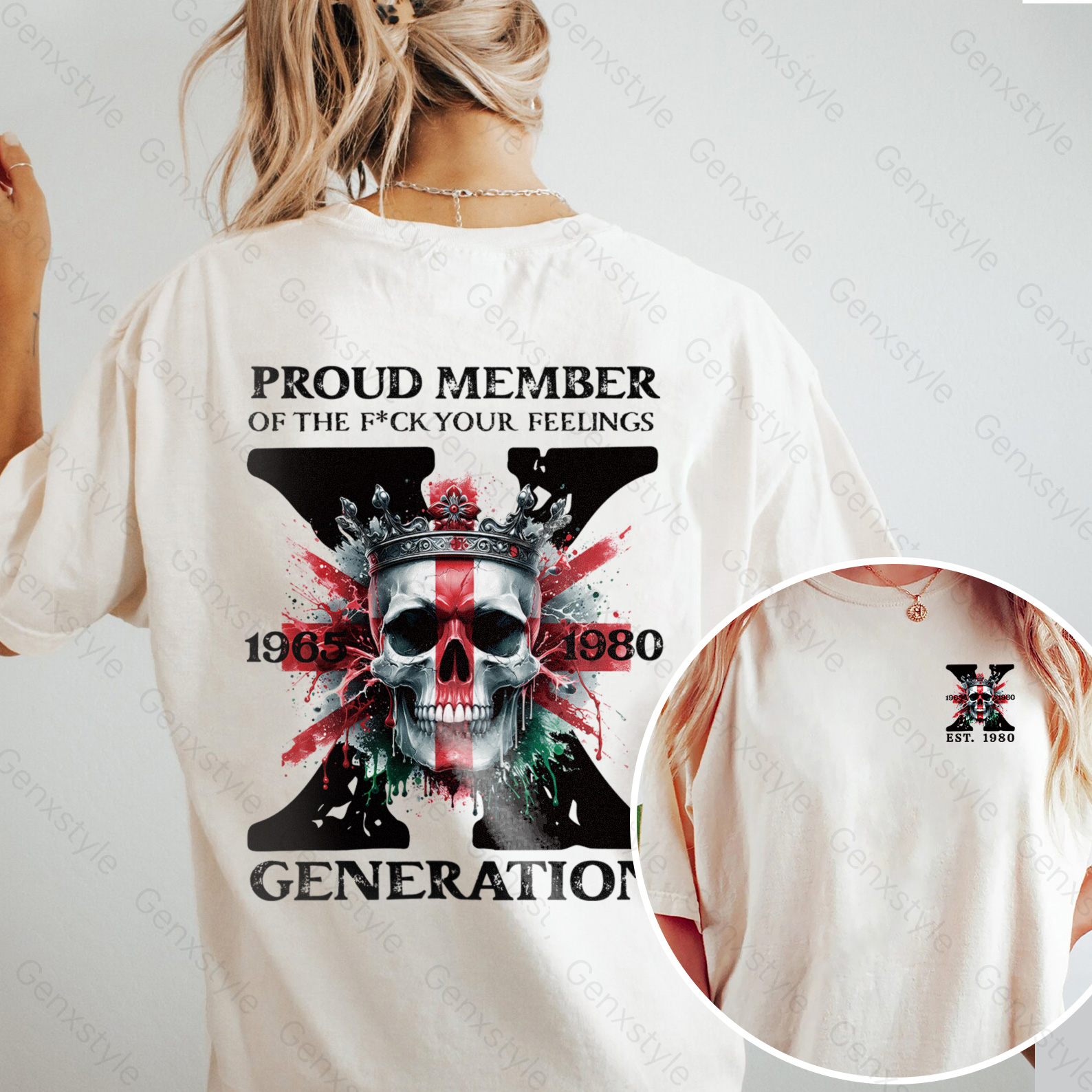 Washed Britain Funny Skull Generation X T-shirt
