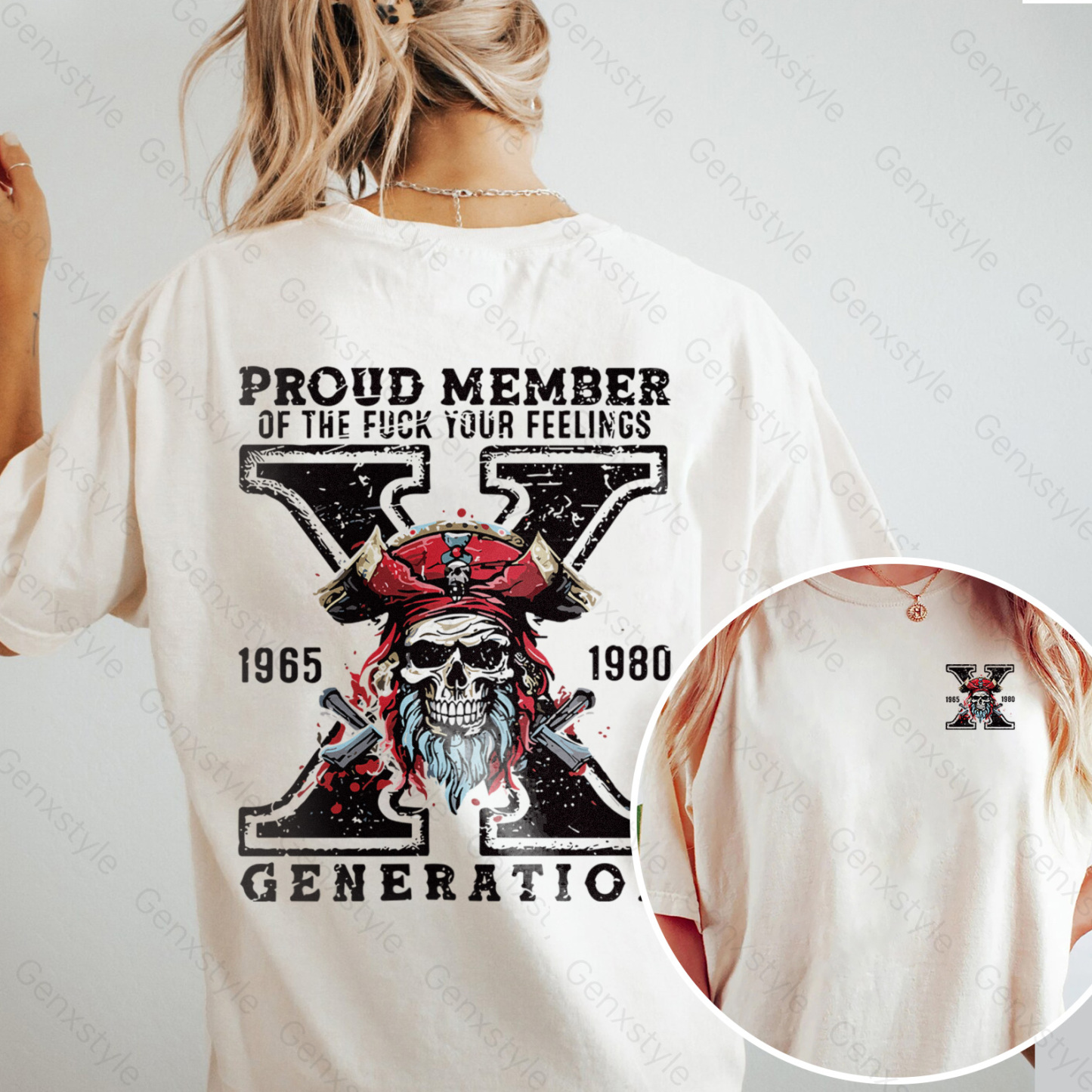 Washed Generation X Skull Design T-shirt