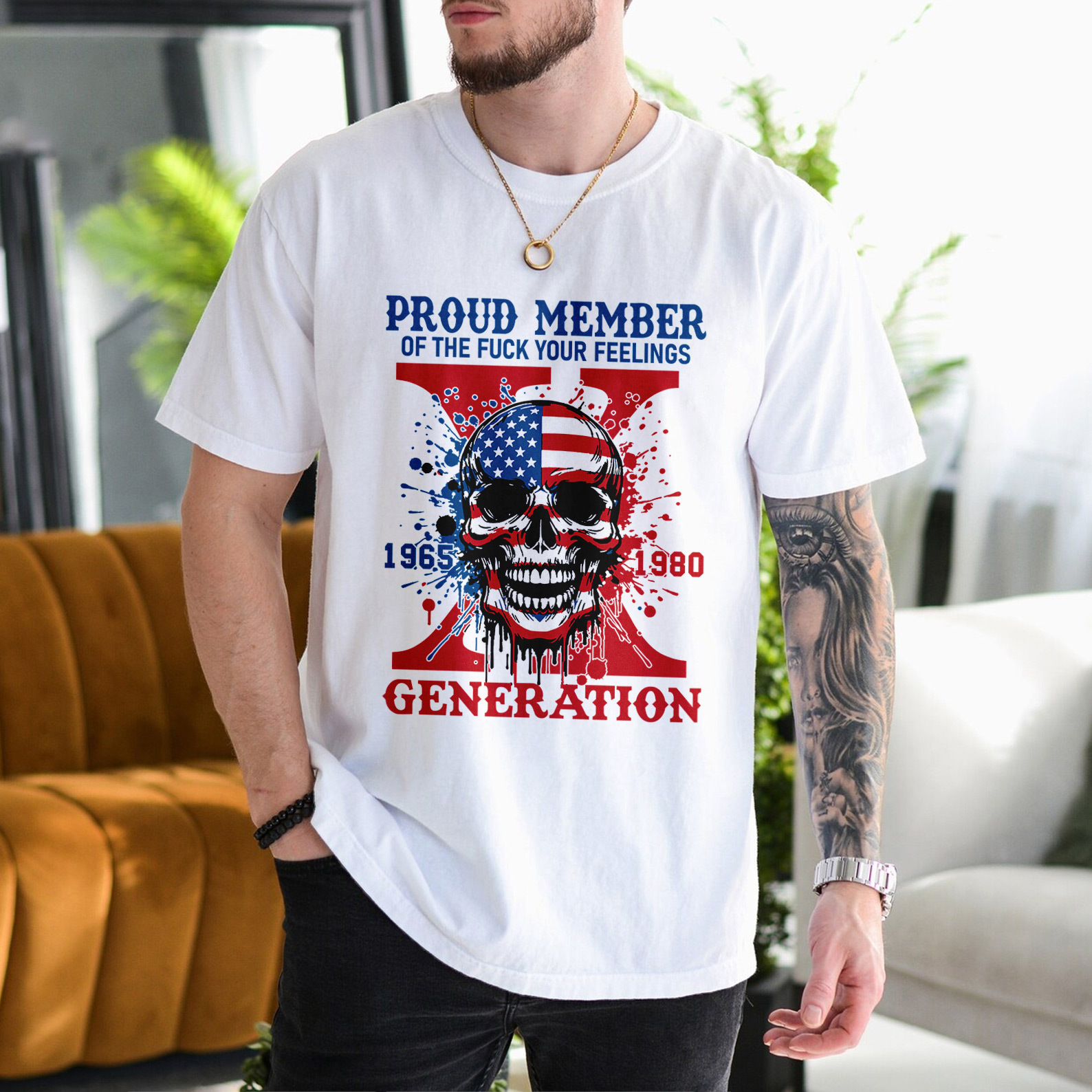 Funny Skull Halloween Generation X T-shirt