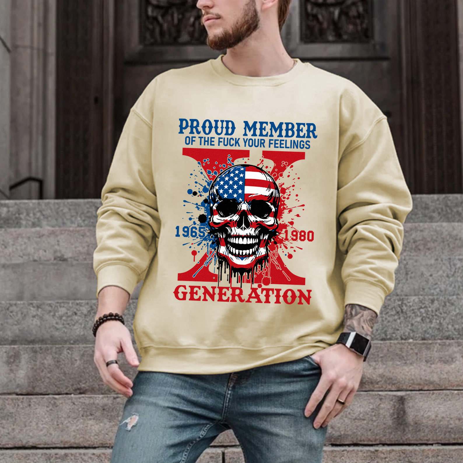 Funny Skull Halloween Generation X Crewneck