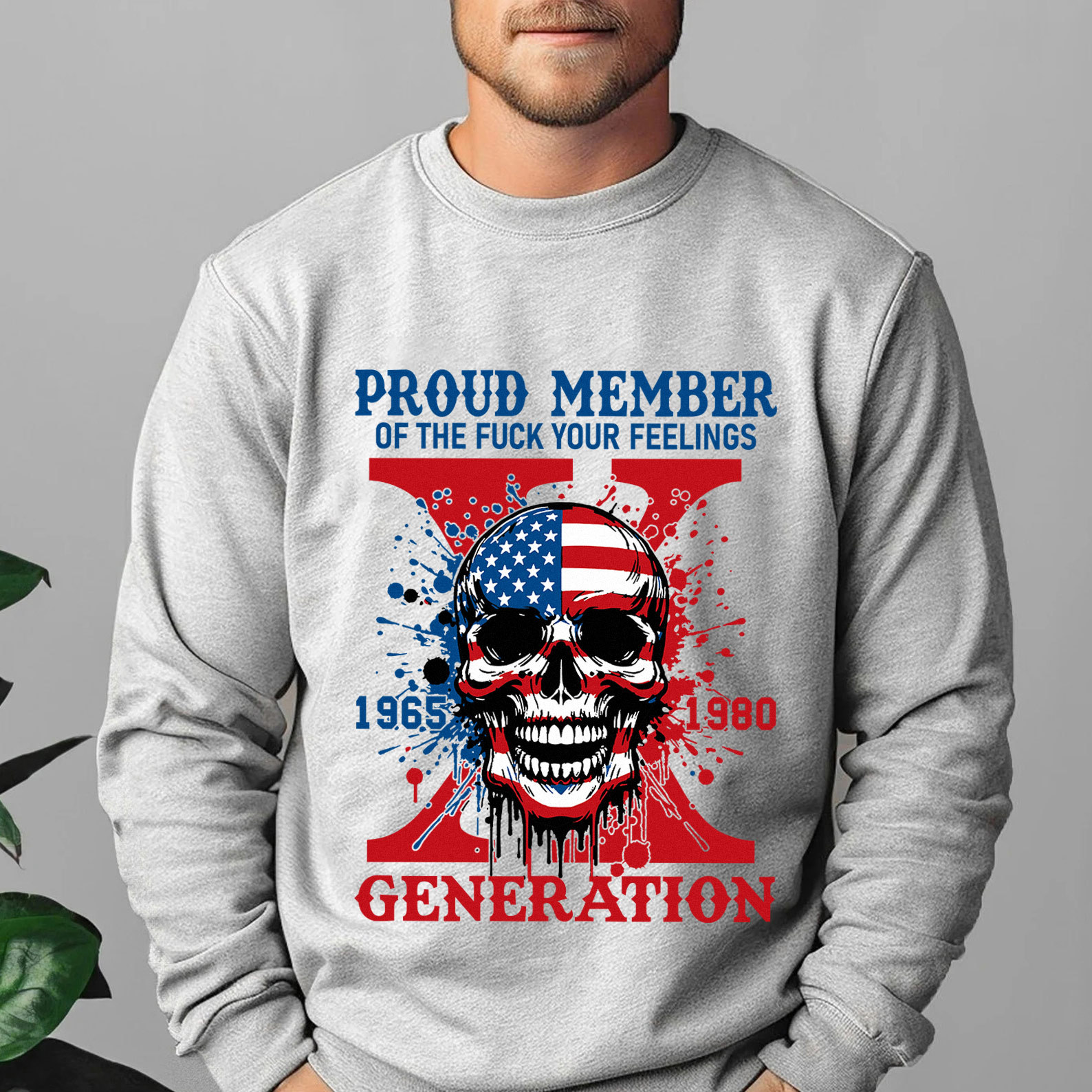 Funny Skull Halloween Generation X Crewneck