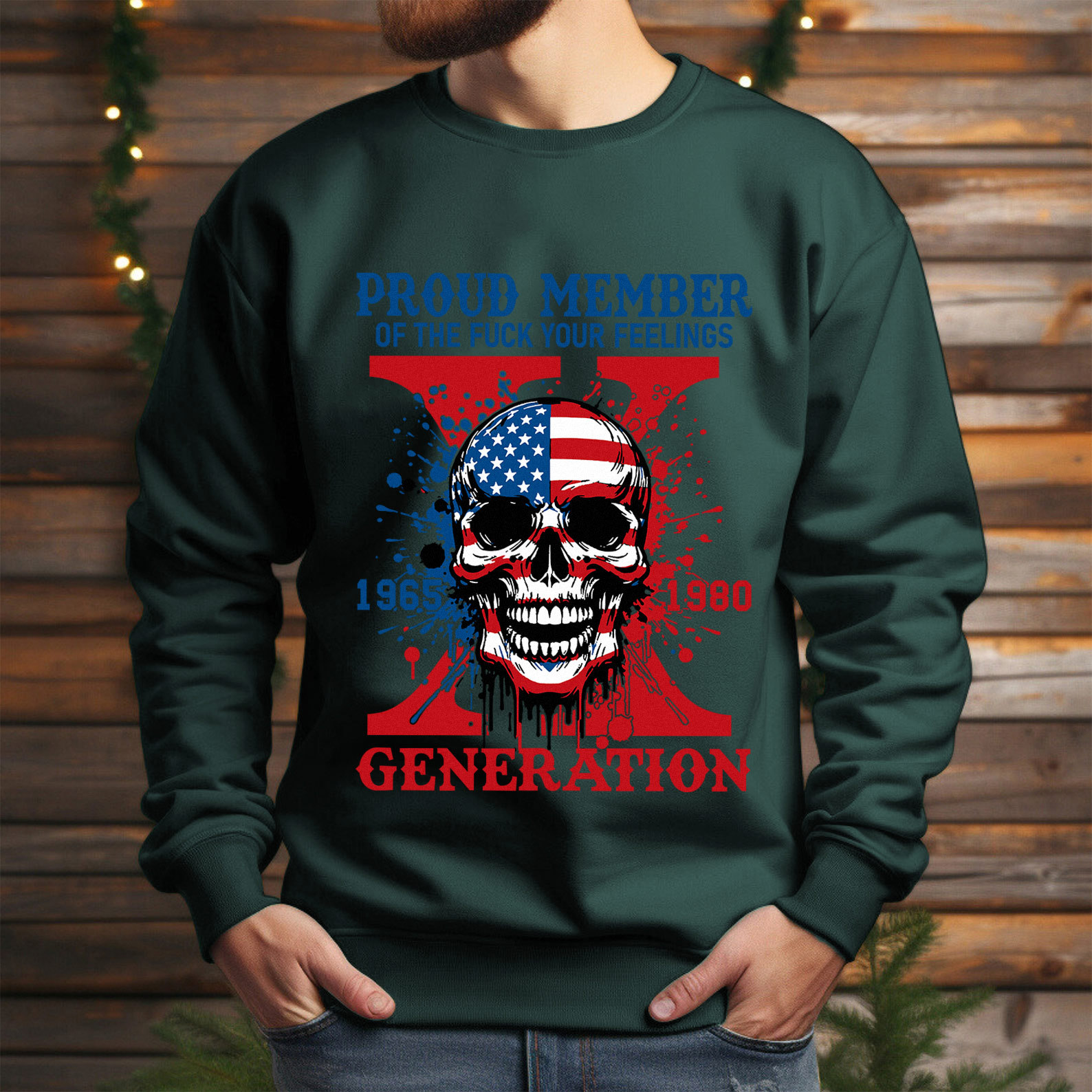 Funny Skull Halloween Generation X Crewneck