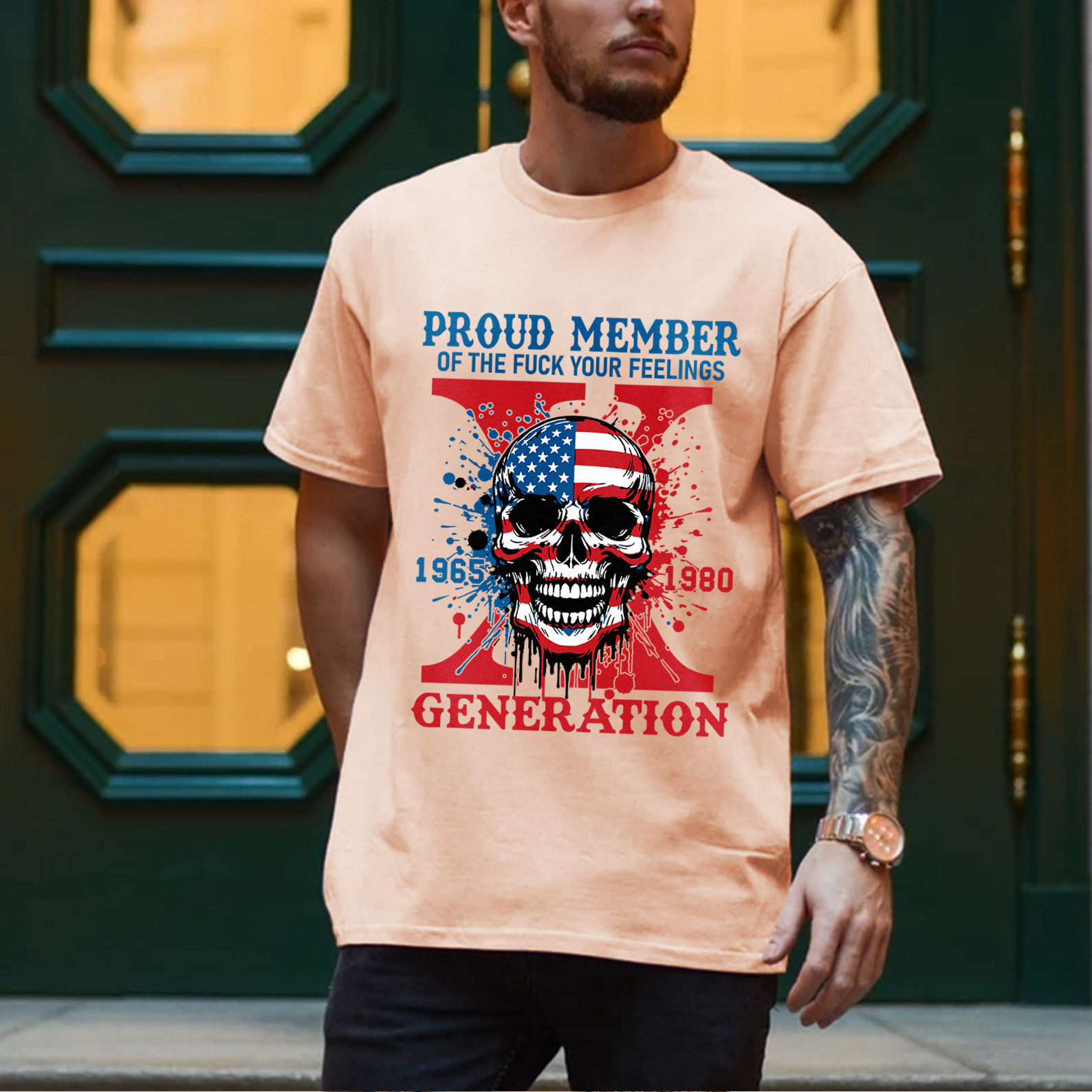 Funny Skull Halloween Generation X T-shirt