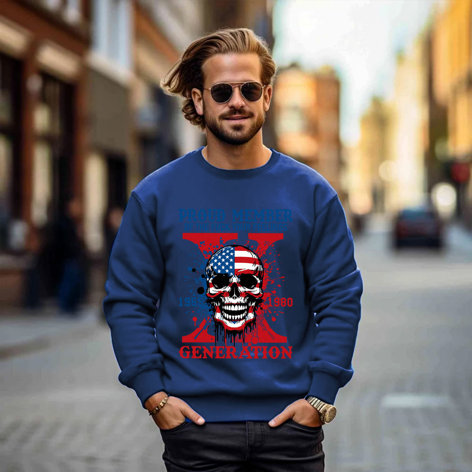 Funny Skull Halloween Generation X Crewneck