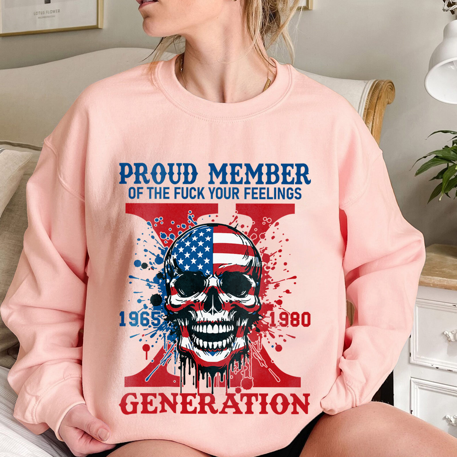 Funny Skull Halloween Generation X Crewneck