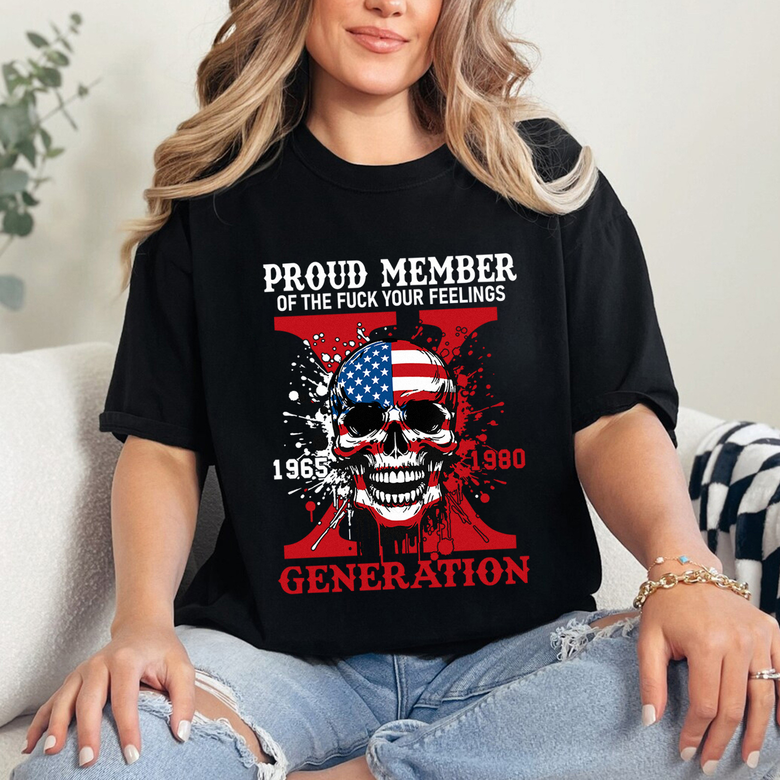 Funny Skull Halloween Generation X T-shirt