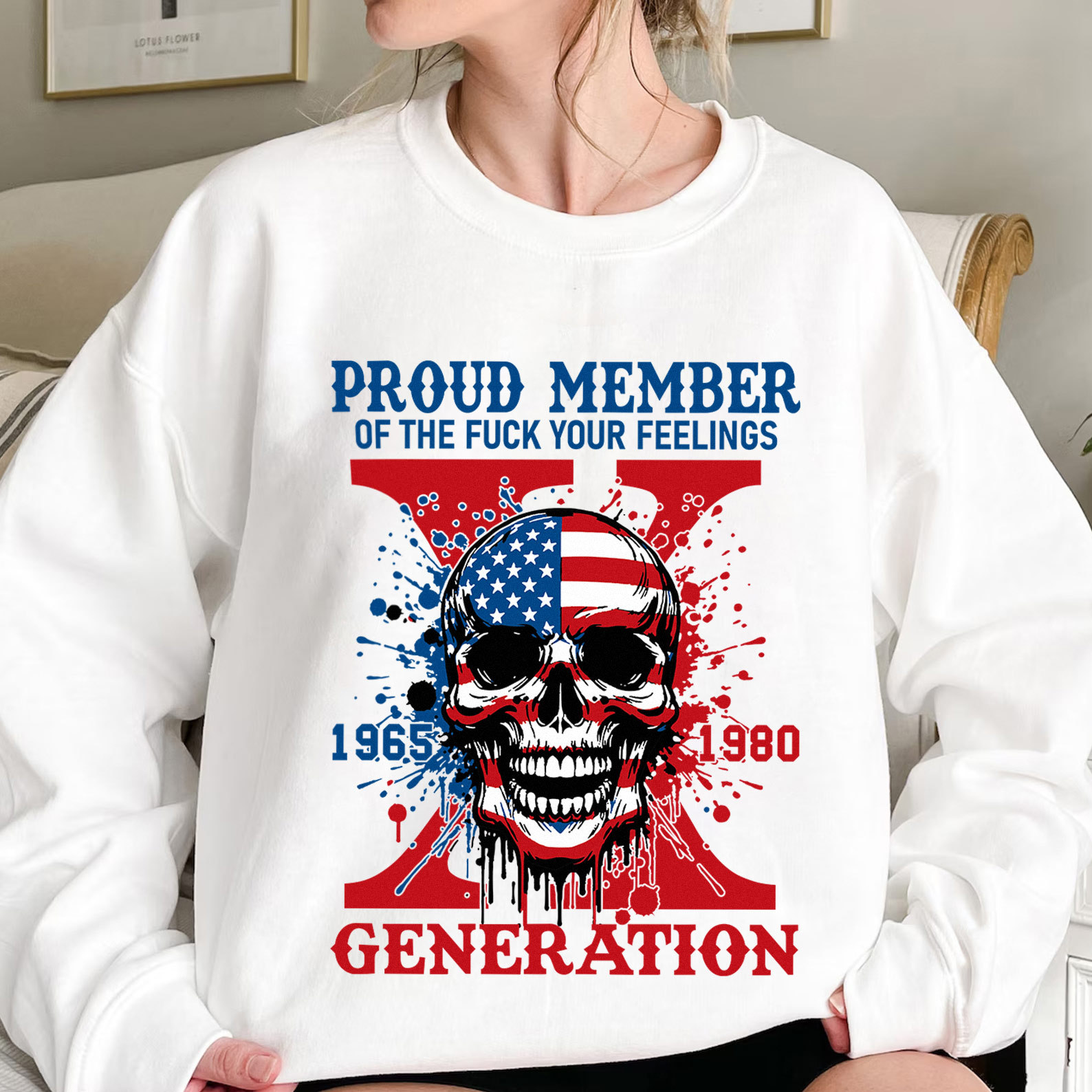 Funny Skull Halloween Generation X Crewneck