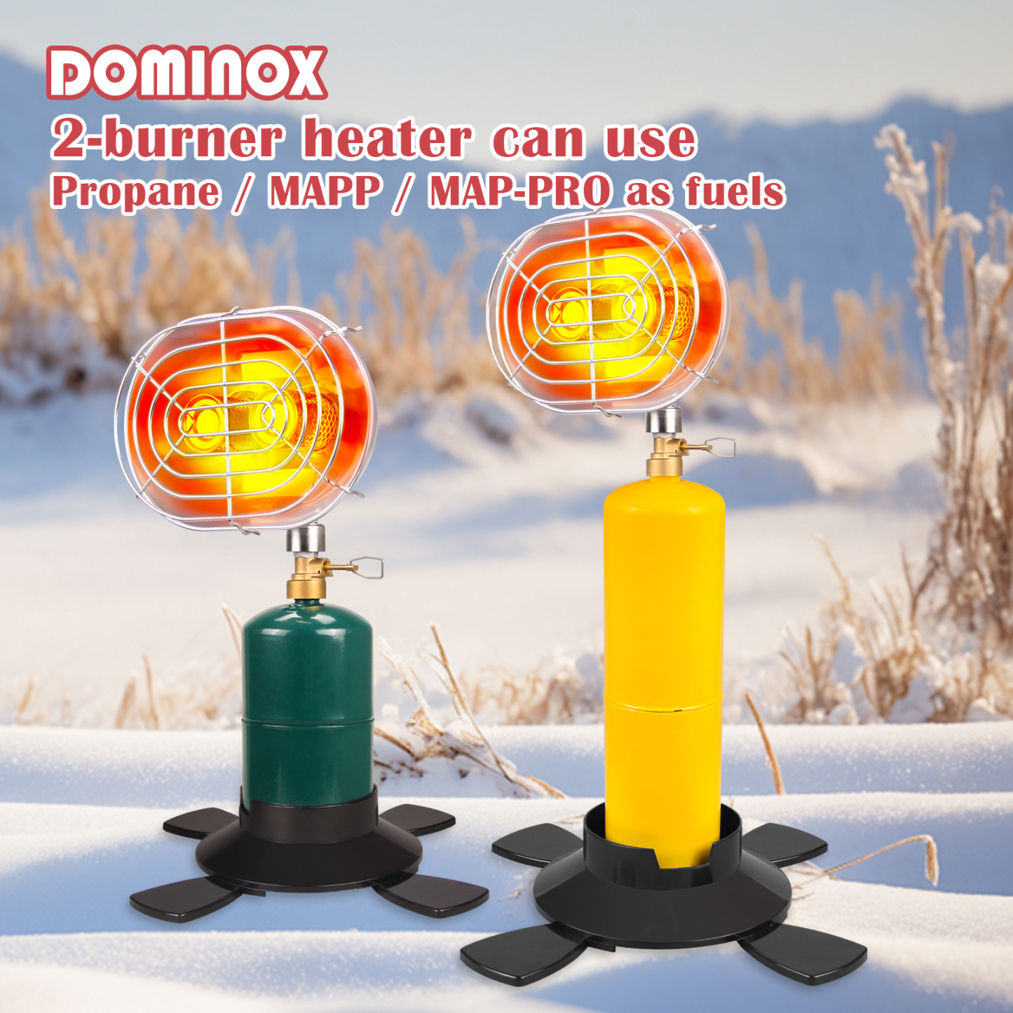  DOMINOX DM-AD001DOUBLE 12,400 BTU 2-Burner Heater Portable Propane Heater