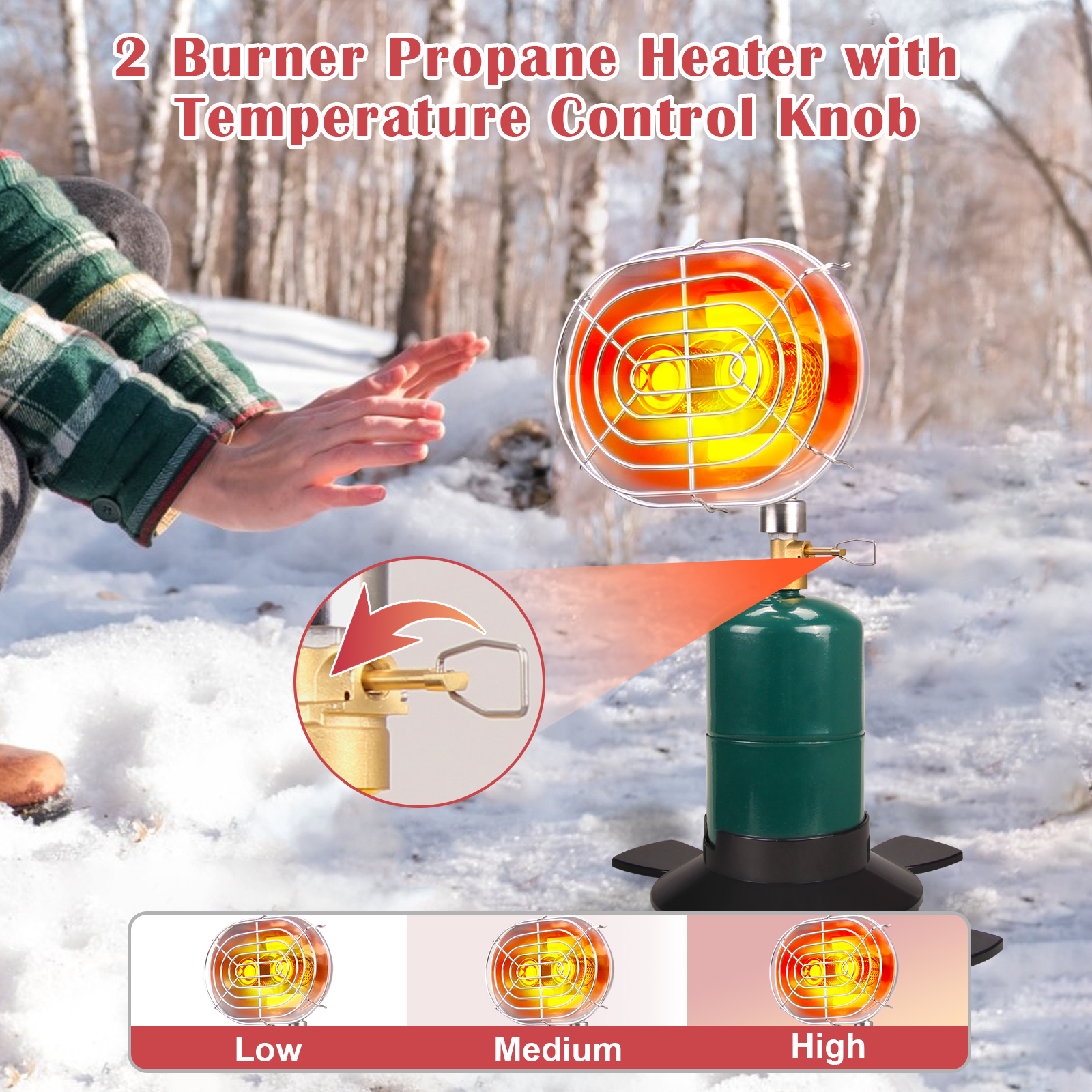  DOMINOX DM-AD001DOUBLE 12,400 BTU 2-Burner Heater Portable Propane Heater