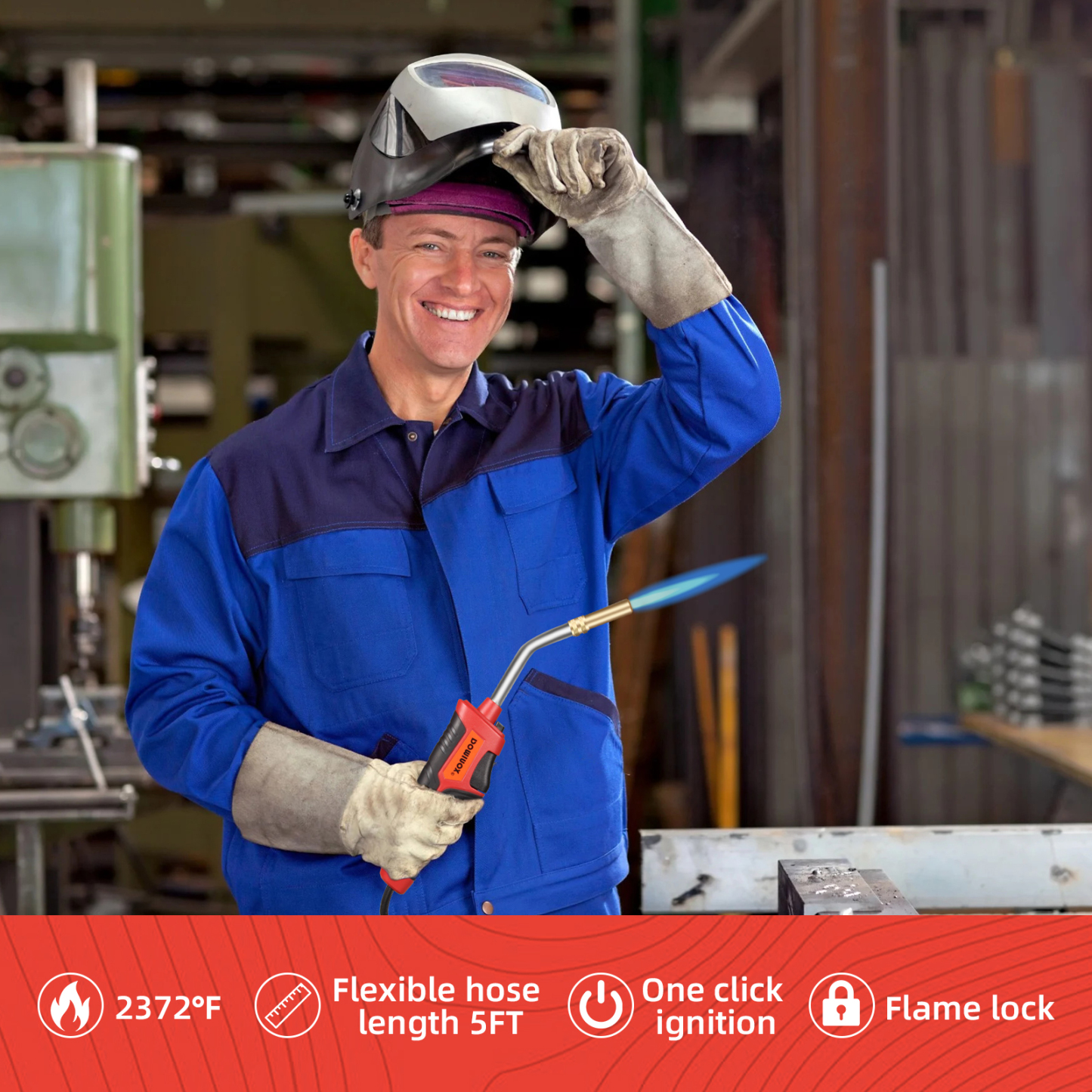 DOMINOX High Intensity Propane Torch Fuel by Propane Map, Map-pro Gas, Mapp Gas Torch with 5FT Hose and Gas Cylinder Sleeve, Map Gas Torch Kit, Soldering Torch Kit