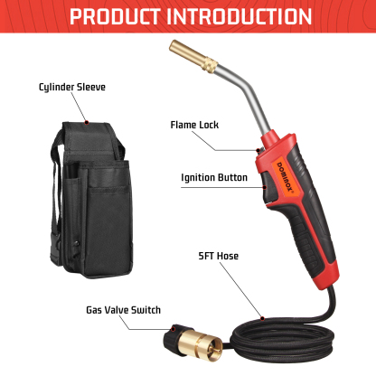 DOMINOX High Intensity Propane Torch Fuel by Propane Map, Map-pro Gas, Mapp Gas Torch with 5FT Hose and Gas Cylinder Sleeve, Map Gas Torch Kit, Soldering Torch Kit