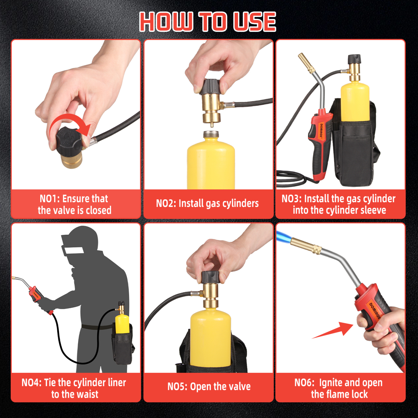 DOMINOX High Intensity Propane Torch Fuel by Propane Map, Map-pro Gas, Mapp Gas Torch with 5FT Hose and Gas Cylinder Sleeve, Map Gas Torch Kit, Soldering Torch Kit