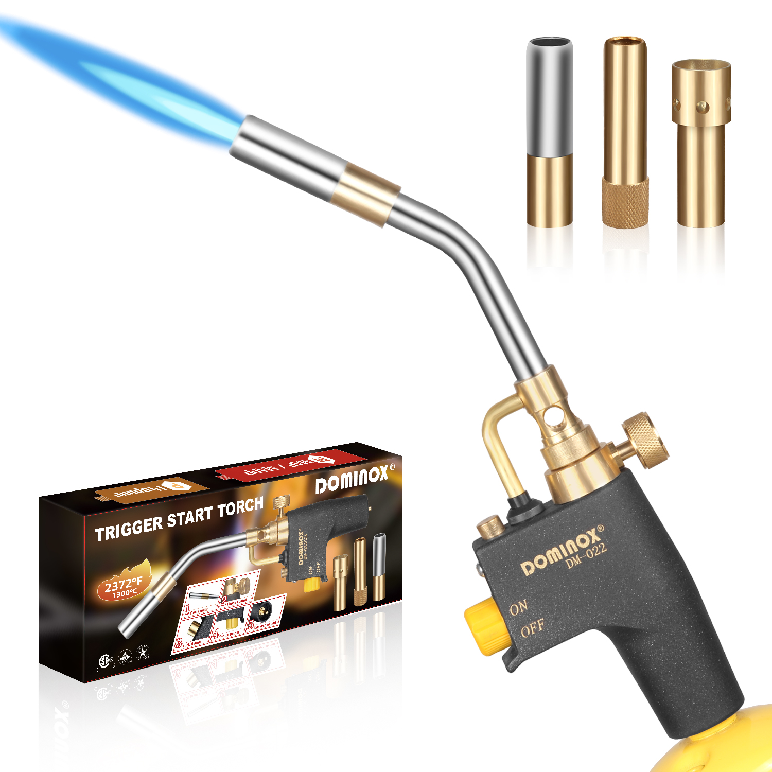 DOMINOX DM-022CGA-3 Propane Torch Head with 3 Nozzles, Propane Trigger Torch