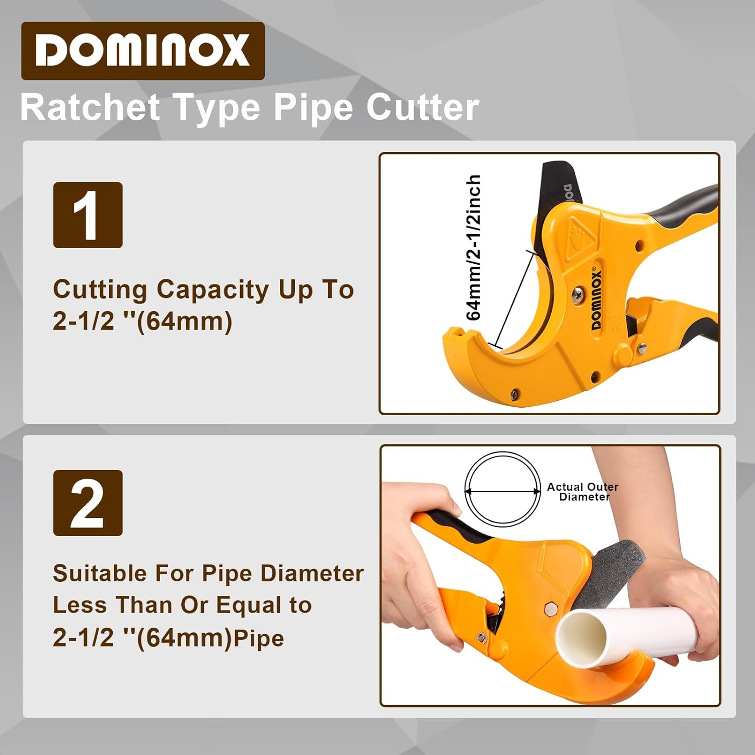  DOMINOX 2-1/2'' O.D. DM-317-64 Pipe Cutter, Professional Cutting PEX, PVC, and PPR Pipe, Etc, SK5 Blade and Aluminum Alloy Body, One-hand Rapid Cutting Tool for the Pipe
