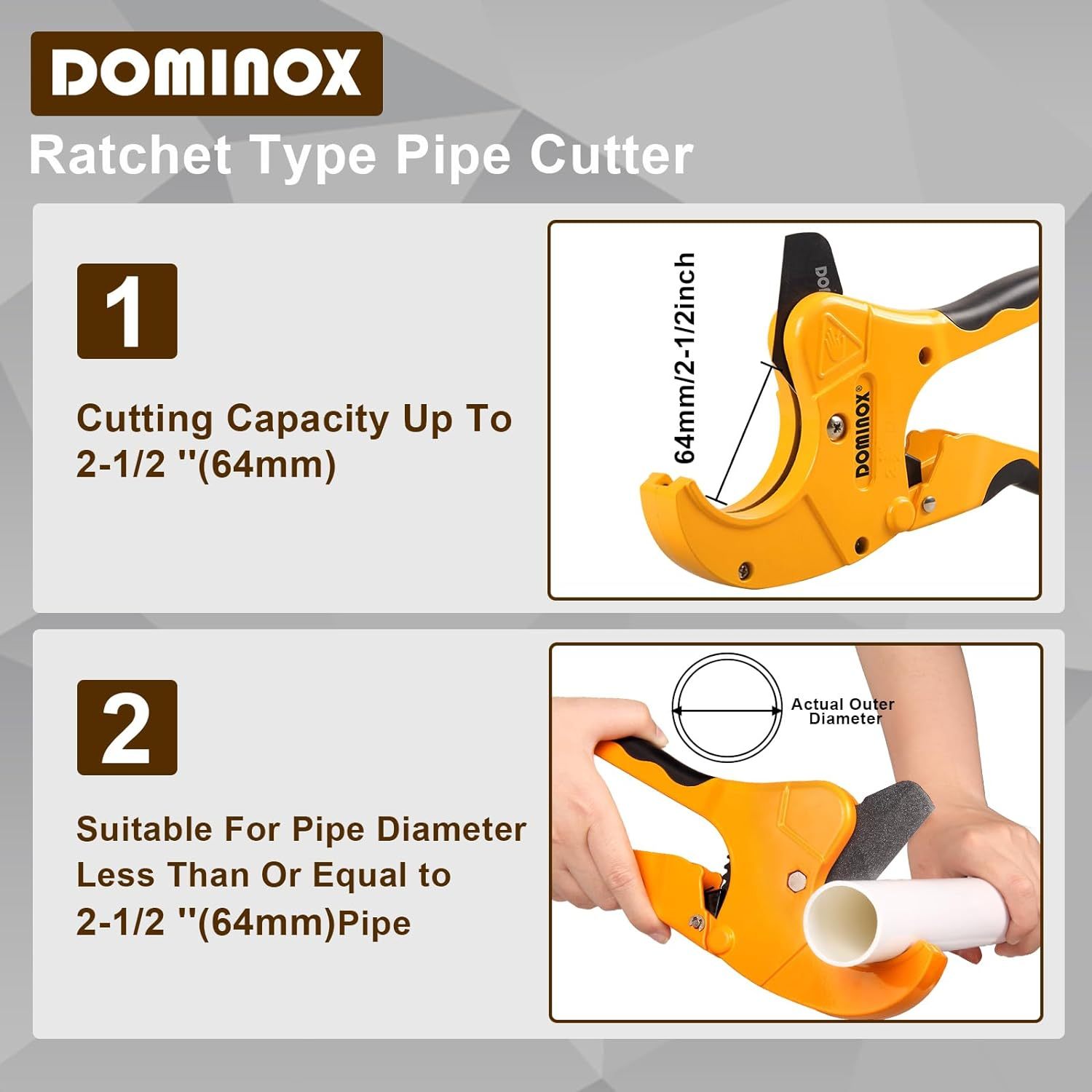  DOMINOX 2-1/2'' O.D. DM-317-64 Pipe Cutter, Professional Cutting PEX, PVC, and PPR Pipe, Etc, SK5 Blade and Aluminum Alloy Body, One-hand Rapid Cutting Tool for the Pipe