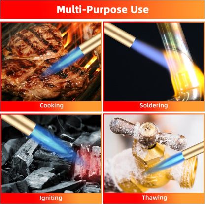  DOMINOX Propane Torch Head, Manual Start Solid Brass Brazing Torch Fuel by MAP MAP Pro Propane CGA600 Cylinder Bottle, Blow Torch for Soldering, Brazing, Welding, Thawing and Cooking