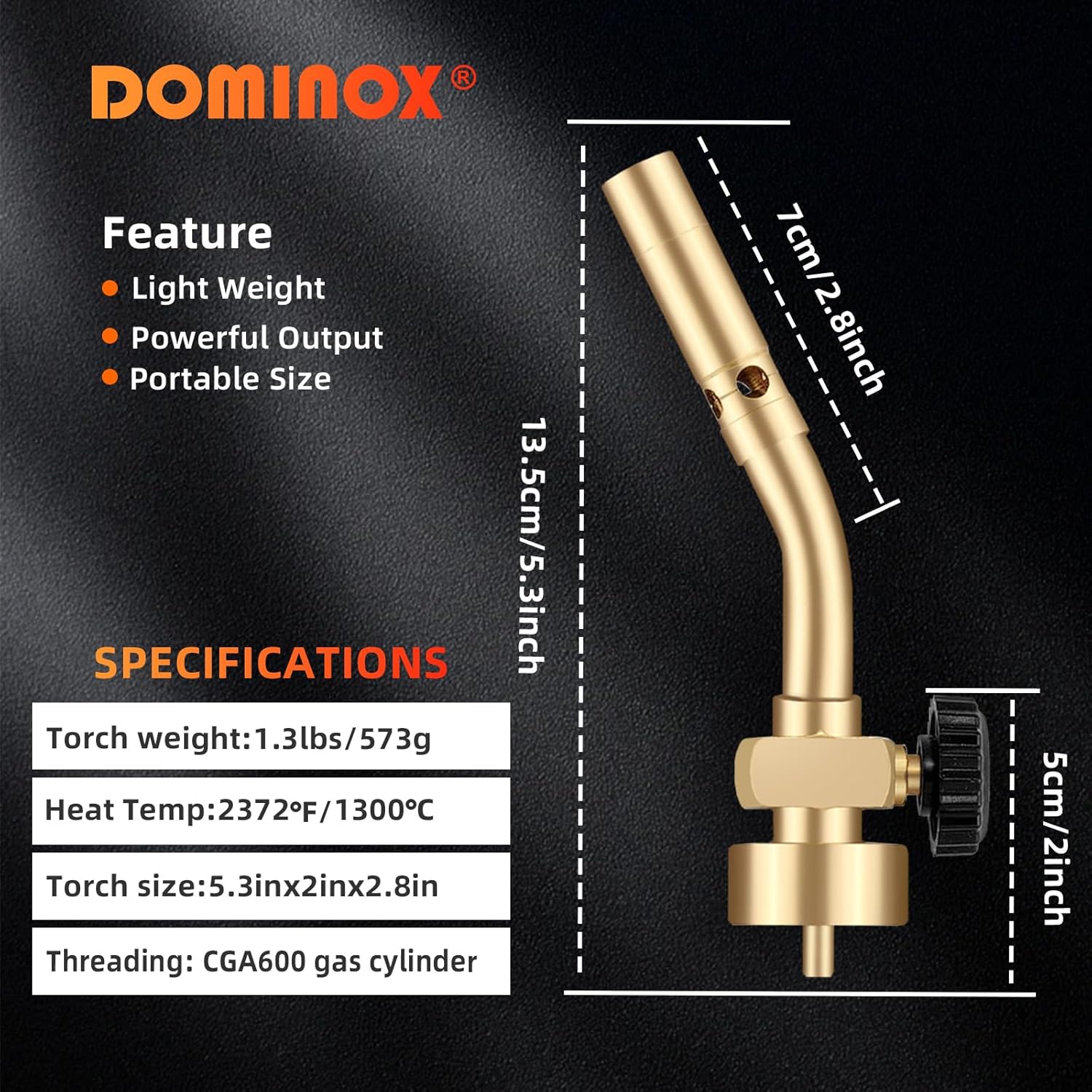  DOMINOX Propane Torch Head, Manual Start Solid Brass Brazing Torch Fuel by MAP MAP Pro Propane CGA600 Cylinder Bottle, Blow Torch for Soldering, Brazing, Welding, Thawing and Cooking