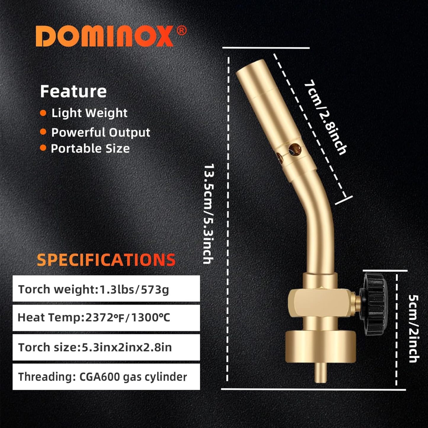  DOMINOX Propane Torch Head, Manual Start Solid Brass Brazing Torch Fuel by MAP MAP Pro Propane CGA600 Cylinder Bottle, Blow Torch for Soldering, Brazing, Welding, Thawing and Cooking