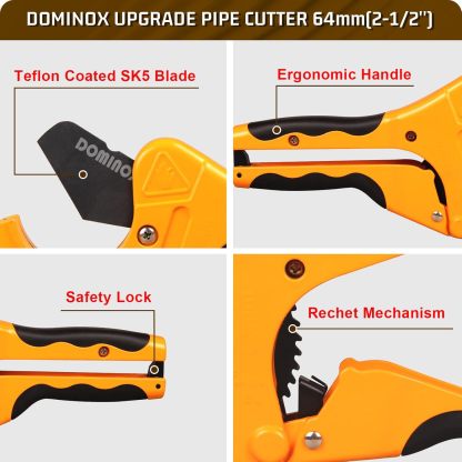  DOMINOX 2-1/2'' O.D. DM-317-64 Pipe Cutter, Professional Cutting PEX, PVC, and PPR Pipe, Etc, SK5 Blade and Aluminum Alloy Body, One-hand Rapid Cutting Tool for the Pipe