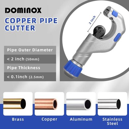 DOMINOX DM-CT-650 Tubing Cutter Kit, 3/16" to 2" (5-50mm) OD, Copper Pipe Cutter with Deburring Tool
