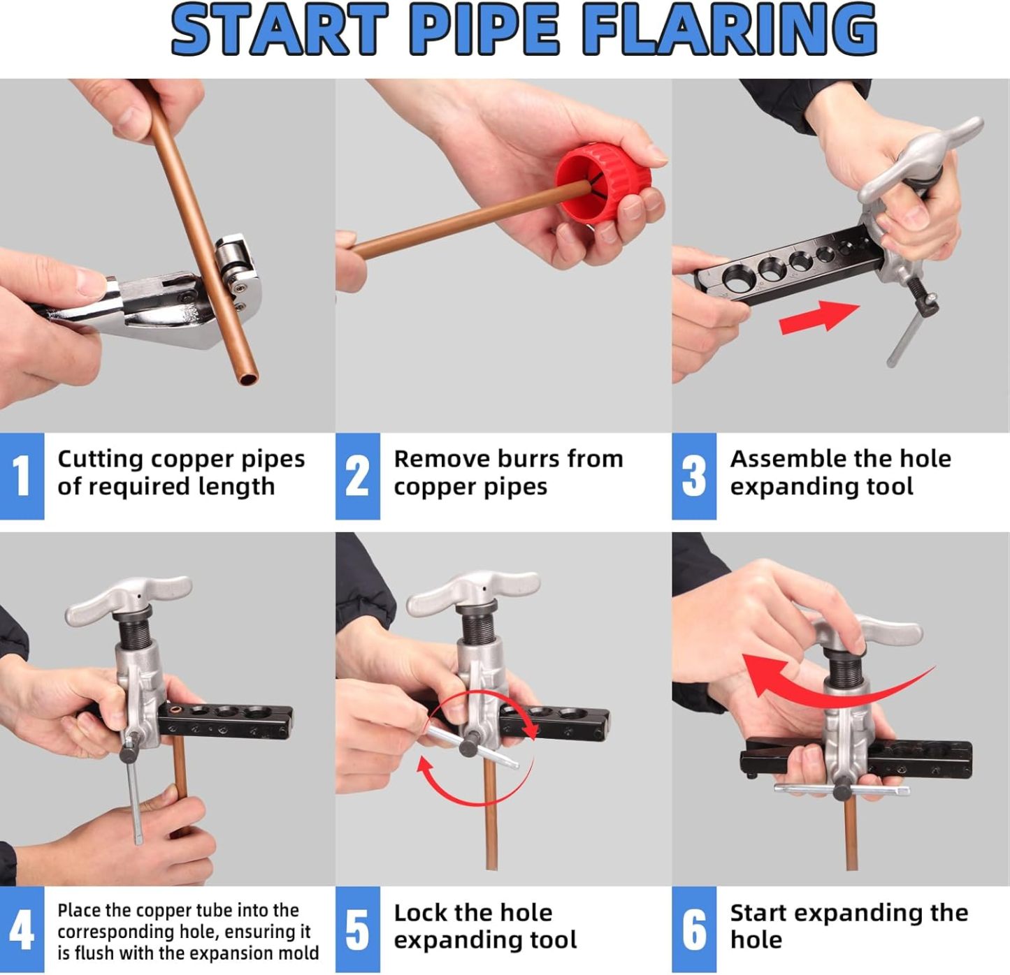 DOMINOX DM-CT-806AM-F Eccentric Flaring Tool Kit, 1/4-3/4 Inch (6-19mm) 45 Degree HVAC Flare Tool