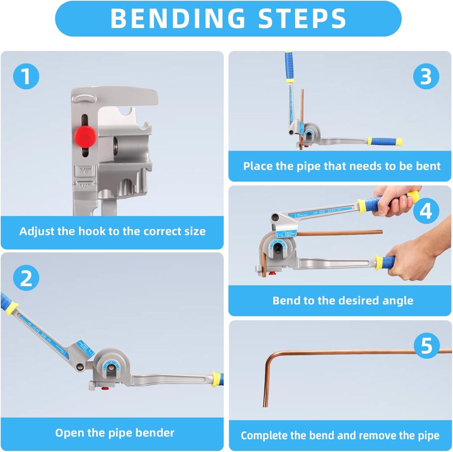 DOMINOX DM-CT-612A 3-IN-1 Tube Bender, Outer Diameter 1/4", 3/8", 1/2" (12.7 mm), 0-180° Manual Pipe Bender Tool