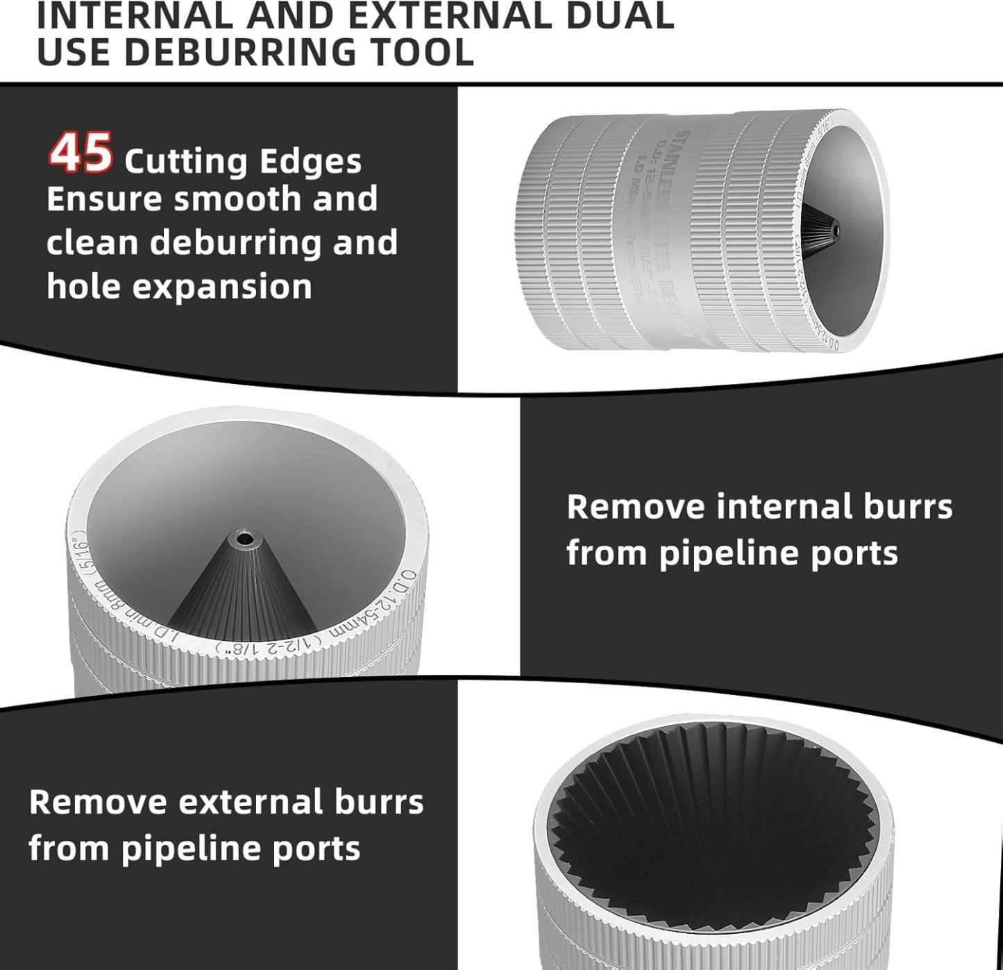 DOMINOX DM-CT-211 1/2" to 2-1/8" O.D. Tubing and Pipe Reamer, Deburring Tool