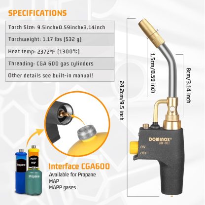 DOMINOX DM-021 Propane Torch Head for MAP, MAPP and Propane Tank