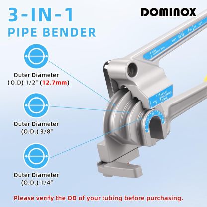 DOMINOX DM-CT-612A 3-IN-1 Tube Bender, Outer Diameter 1/4", 3/8", 1/2" (12.7 mm), 0-180° Manual Pipe Bender Tool