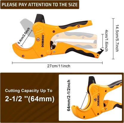  DOMINOX 2-1/2'' O.D. DM-317-64 Pipe Cutter, Professional Cutting PEX, PVC, and PPR Pipe, Etc, SK5 Blade and Aluminum Alloy Body, One-hand Rapid Cutting Tool for the Pipe