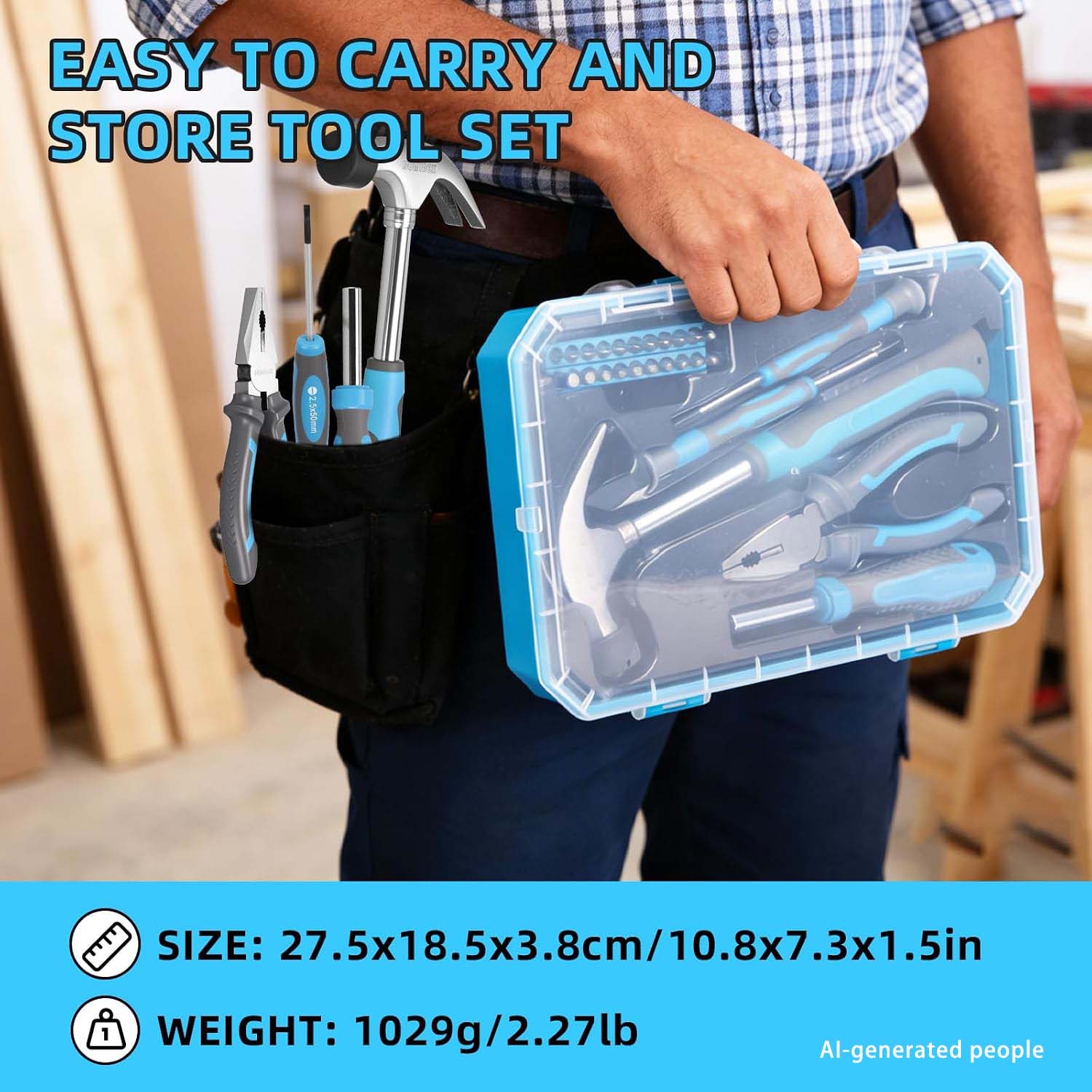 DOMINOX DM-C003 25 Piece General Household Tool Set with Plastic Storage Toolbox, tool box