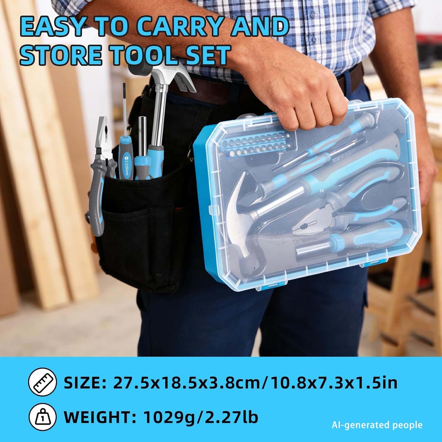 DOMINOX DM-C003 25 Piece General Household Tool Set with Plastic Storage Toolbox, tool box