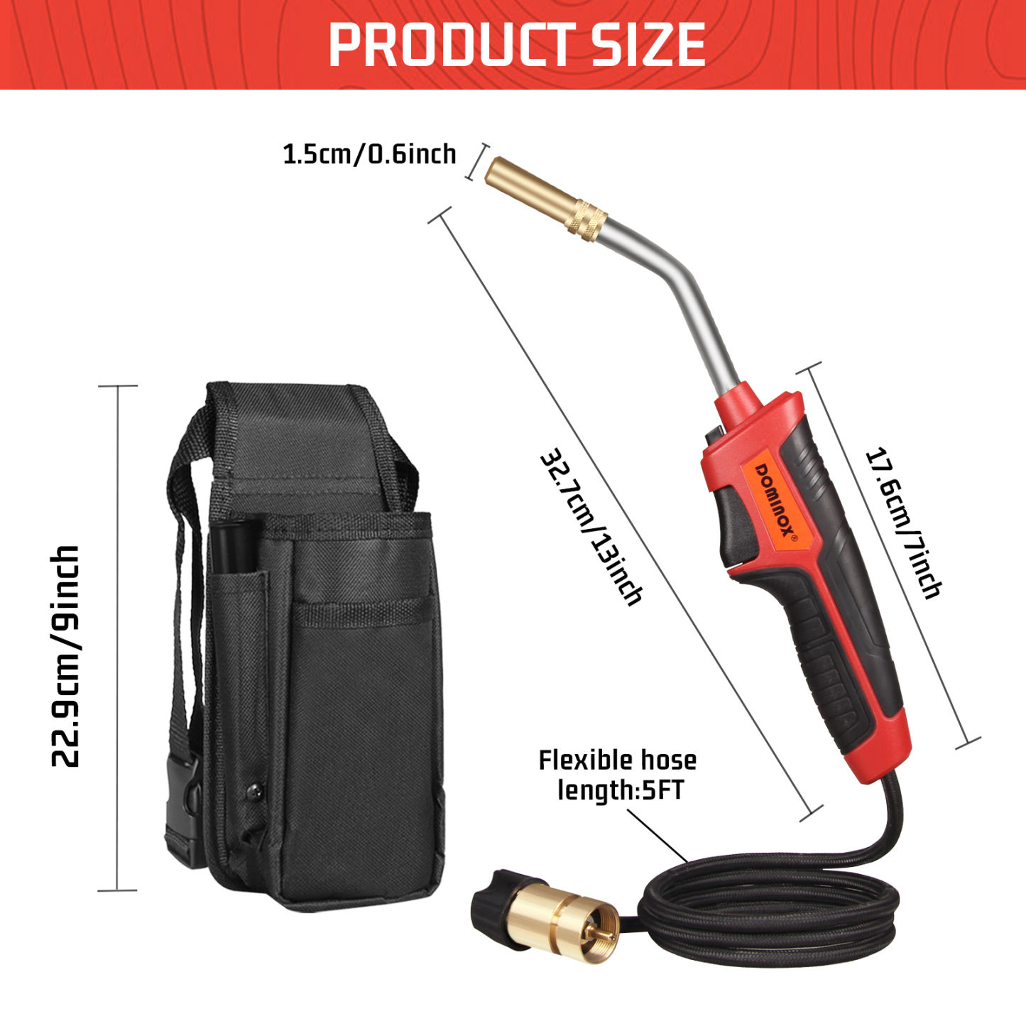 DOMINOX High Intensity Propane Torch Fuel by Propane Map, Map-pro Gas, Mapp Gas Torch with 5FT Hose and Gas Cylinder Sleeve, Map Gas Torch Kit, Soldering Torch Kit