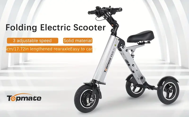   es32 electric scooter 3 wheels foldable trike with seat for adults light weight mobility with reverse   and key switch 10 inch pneumatic tires tricycle for   and travel details 0