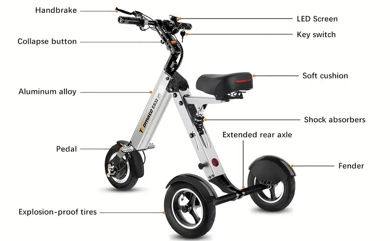   es32 electric scooter 3 wheels foldable trike with seat for adults light weight mobility with reverse   and key switch 10 inch pneumatic tires tricycle for   and travel details 2