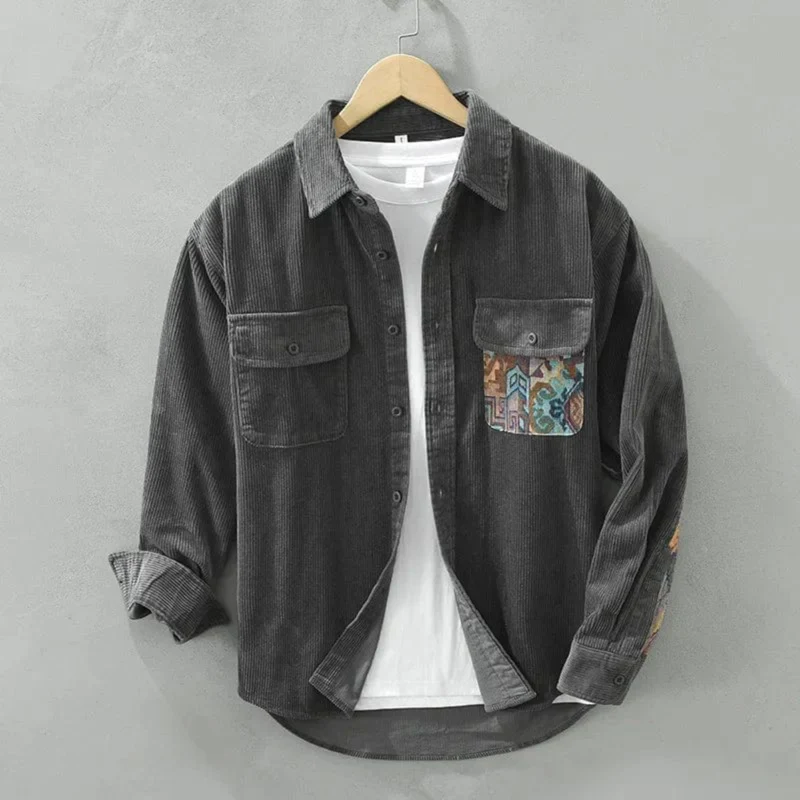 Ashton Patterned Patch Corduroy Shirt 